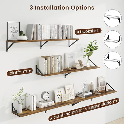 Axeman 48 Inch Floating Shelves | 10 Inch Deep Brown Wall Shelves Set of 2 | 48" W x 10" D Rustic Brown Floating Shelves for Living Room Bathroom Kitchen