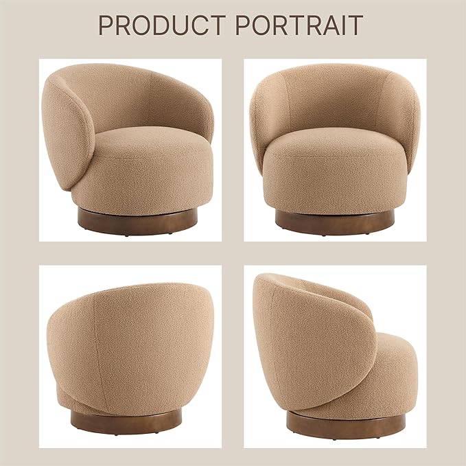 KISLOT Swivel Accent Chair Round Barrel Armchair Upholstered Performance Fabric for Living Room Bedroom Waitingroom,1 Box,Sand