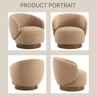 KISLOT Swivel Accent Chair Round Barrel Armchair Upholstered Performance Fabric for Living Room Bedroom Waitingroom,1 Box,Sand
