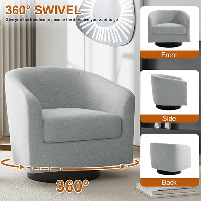 Swivel Accent Chairs Set of 2, Chenille Barrel Chair Upholstered Armchair for Living Room, Modern Round Arm Chair Small Single Sofa Bedroom Reading Seat - Light Gray