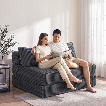 Convertible 4-in-1 Folding Sofa Bed 54" Loveseat Boneless Sleeper Chair Couch Foldable Chaise Lounger & Mattress Pocket Coils+Foam Medium Support, Portable No Assembly for Living Room/Bedroom, Full XL