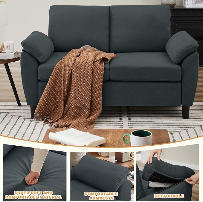 80" Convertible Sectional Sofa Set, Modern Linen Small L Shaped Couch with Reversible Chaise and Loveseat Sofa, 3-Seat Sofa Couches for Living Room, Office, Apartment, Dark Grey