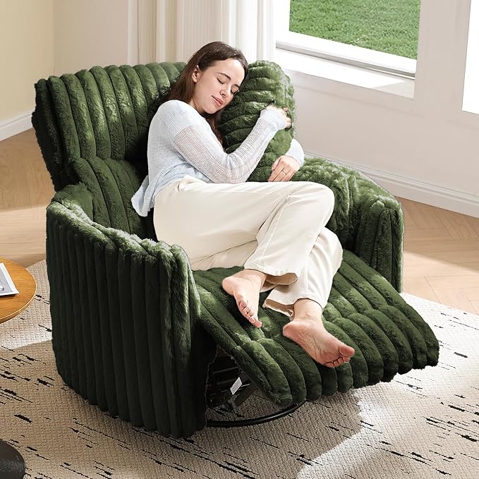 Jocisland Power Recliner Nursery Chair for Adults, Electric Swivel Rocking Glider with USB & Type-C, Soft Fabric Armchair with 2 Pillows, Cozy Reclining Sofa for Living Room, Bedroom, Green