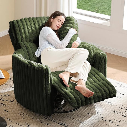 Jocisland Power Recliner Nursery Chair for Adults, Electric Swivel Rocking Glider with USB & Type-C, Soft Fabric Armchair with 2 Pillows, Cozy Reclining Sofa for Living Room, Bedroom, Green
