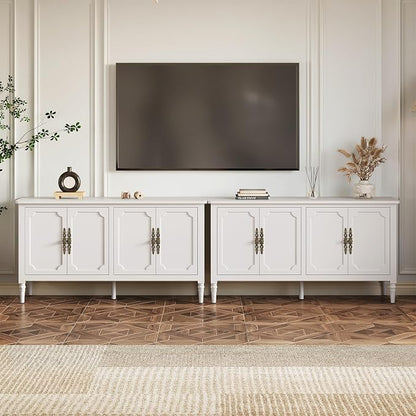 RoyalCraft 118" Buffet Cabinet with Storage, Vintage Sideboard with Adjustable Shelves, Mid Century Modern Painted Credenza Coffee Bar for Kitchen, Dining Room, Entryway, Living Room, Satin White