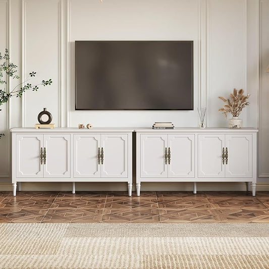 RoyalCraft 118" Buffet Cabinet with Storage, Vintage Sideboard with Adjustable Shelves, Mid Century Modern Painted Credenza Coffee Bar for Kitchen, Dining Room, Entryway, Living Room, Satin White
