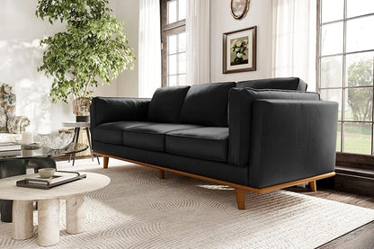 Valencia Artisan Full Leather Sofa 88” | Pure Full Italian Nappa Leather Couch, Solid Wood Accent, Ultimate Comfort, Black