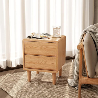 Solid Wood Nightstand Natural Night Stand with Drawers Mid Century Modern Nightstand with Storage,Wood Night Stand,Small Bedside Table for Bedroom,Living Room,Office,Natural Bedside Table