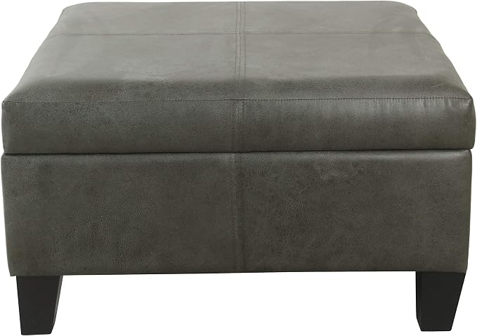 Homepop Home Decor |K2380-E903| Luxury Large Faux Leather Square Storage Ottoman | Ottoman with Storage for Living Room & Bedroom, Gray