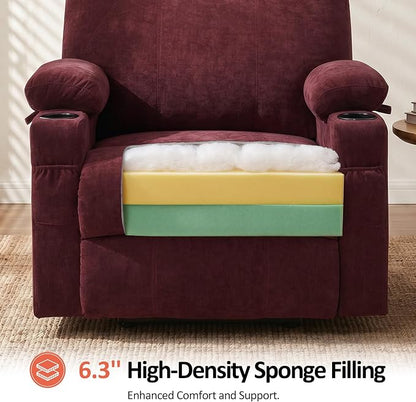MCombo Power Lift Recliner Chair for Elderly R7045(Sangria, Medium-Wide) | Heat and Massage, Breathable Fabric, USB& Type C Charging Port, FSC Certified