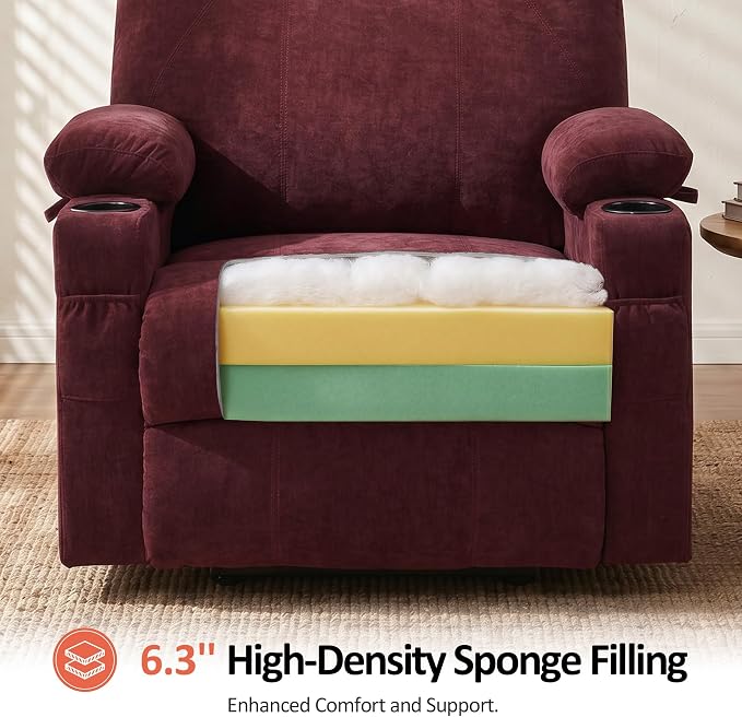 MCombo Power Lift Recliner Chair for Elderly R7510(Sangria, Large-Wide) | Oversized for Big and Tall, Heat and Massage, USB& Type C Charging Port, FSC Certified