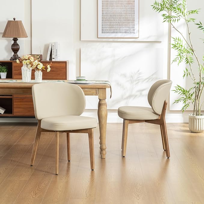 YOUNIKE Dining Chairs Set of 6 Modern Kitchen Dining Room Chairs Khaki | Faux Leather Upholstered Armless Side Accent Chair with Back Wide Padded Seat Wooden Leg, Soft, Breathable, Comfortable