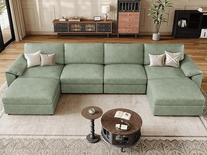 EASE MOOSE Oversized Modular Sectional Sofa,Leather Sectional Couch with Deep Seat, Classic Extra Large U Shaped Couch,Faux Leather Material Sofa Comfy Scratch Resistant for Living Room,Green