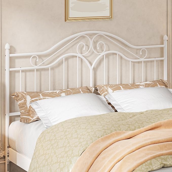 Headboard for King Size Bed Frame Vintage Platform Bed Metal Headboard Only | Height Adjustable,Sturdy and Stable,Easy Assembly,White