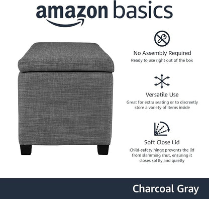 Amazon Basics Upholstered Storage Ottoman Bench with Soft Close Lid, Child-Safety Hinge, 35.5"W x 16.5"D x 17"H, Charcoal Gray