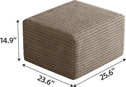 JINGLING 25.6 Inch Plush Corduroy Ottoman, Modular Sectional Foot Rest for Living Room, Upholstered Cloud Ottoman for Boneless Couch in a Box, Compressed Memory Foam, No Assembly Require, Camel