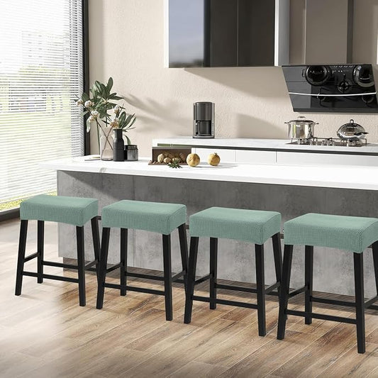 YISUN Stool Covers Rectangle - 4 Pack Stretch Waterproof Saddle Seat Cover Counter Bar Stools Bar Chairs Covers Kitchen Island Chairs Cushion Protector (4, Green)