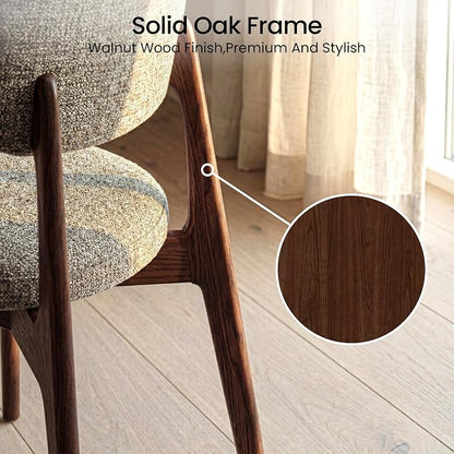 COLAMY Dining Chairs Set of 6, Modern Upholstered Kitchen Room Chairs with Solid Red Oak Wood Legs, 5-Min Easy Assembly Anti-Wobble, High-Weight Fabric Farmhouse Side Chair, 300lbs,Walnut,Brown