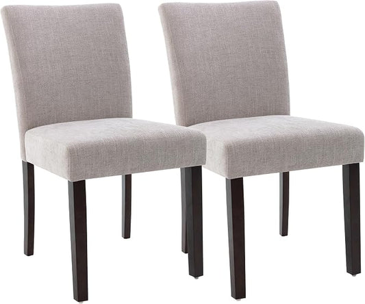 Watson & Whitely Modern Upholstered Dining Chairs, Set of 2, Fabric in Grey | Solid Wood Legs, Padded Seat, Low Back, Modern Armless Parsons Chair for Kitchen, Dining Room, Restaurant