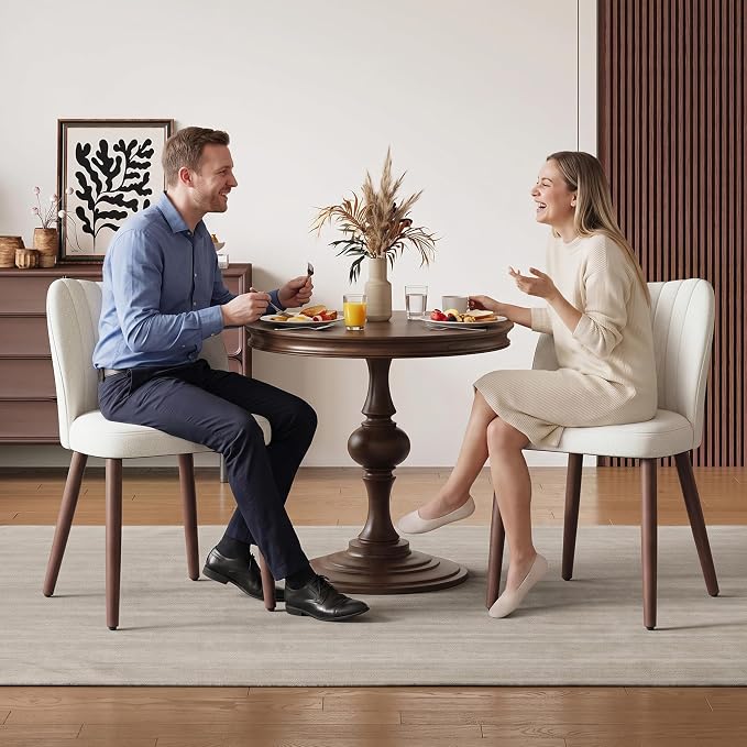 Upholstered Dining Chairs Set of 2, Modern Fabric Dining Chairs with Curved Backrest & Solid Rubber Wood Legs, Padded Kitchen Dining Room Chairs for Restaurant Cafe, Beige