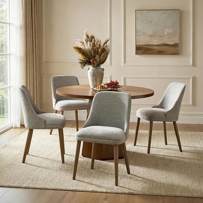 Upholstered Dining Chairs Set of 4, Fabric Dining Room Chairs with Curved Backrest, Solid Wood Legs, Modern Kitchen Chairs for Dining Room Living Room, Grey