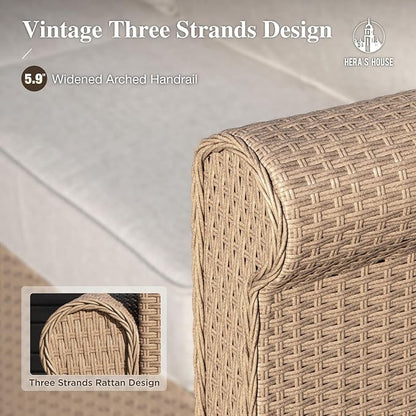 HERA'S HOUSE Patio Furniture Set, 4 x Cushioned Chairs, 3-Seat Sofa with Wood Grain Coffee Table, 5 Seats Luxury Windsor Style All Weahter Outdoor Sofa Conversation Set for Deck Lawn Backyard
