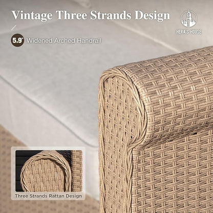 HERA'S HOUSE Patio Furniture Set, 4 x Cushioned Chairs, 3-Seat Sofa with Wood Grain Coffee Table, 5 Seats Luxury Windsor Style All Weahter Outdoor Sofa Conversation Set for Deck Lawn Backyard