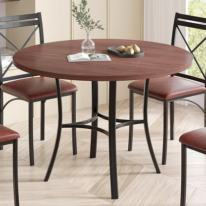 VECELO 36" Round Dining Table for 4, Wood Grain Dinette with Metal Frame for Kitchen, Apartment, Home, Space-Saving, Brown