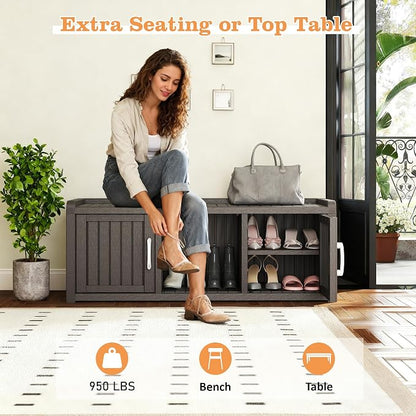 Outdoor Shoe Bench with Waterproof UV-Resistant Indoor Resin Shoe Cabinet Entryway Shoe Cabinet with 2 Doors or Entryway,Living Room,Bedroom,Gray (2 Door)