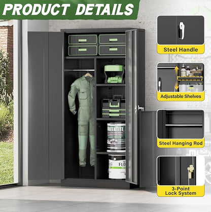 Greenvelly Metal Wardrobe Closet with Doors and Shelves,72" Black Armoire Wardrobe Closet for Hanging Clothes for Office, Home, School, Employee,Gym