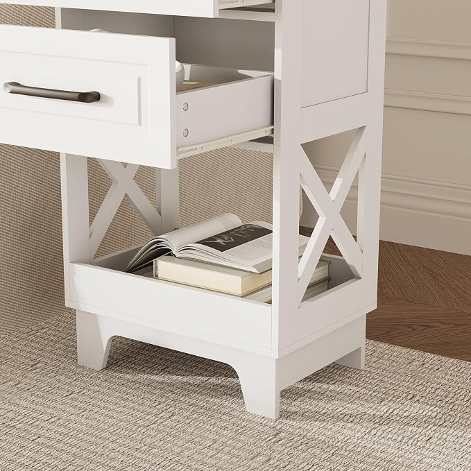 Tall Nightstand Set of 2 Side Table with 2 Drawers Modern Night Stand Wooden End Table Bedside Table with Below Open Shelf Solid Feet for Bedroom White