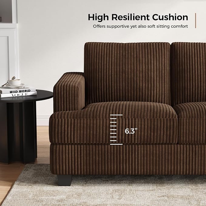 COPIAE 89 Inch Sofa with Extra Deep Seats Oversize, 3 Seater Sofa for Living Room, Modern Couch and Sofa, Comfy Armrests and Seats and Backrests, Easy Installation,Wide Corduroy Fabric Brown