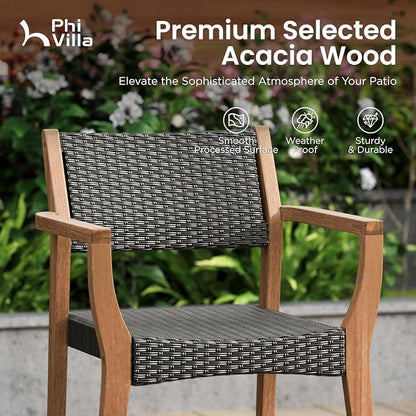 PHI VILLA Outdoor Dining Set for 8, Expandable Acacia Wood Table & Chairs | 9pc teak patio furniture set. Large farmhouse set for deck, porch, backyard
