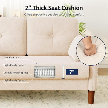 Vipbear 48" Loveseat Sofa,Modern Small Couches for Small Spaces,Beige Chenille Love Seat Couch for Living Room,Bedroom,Apartment,Office,Deep Seat,Throw Pillow,Side Pockets,Curved Armrest
