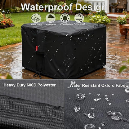SheeChung Fire Pit Cover Square 48"L x 48"W x 29"H,Waterproof Heavy Duty 600D Tear Resistant Patio Cover,Outdoor Table Cover Square,Fits for 44-48 Inch Gas Firepit