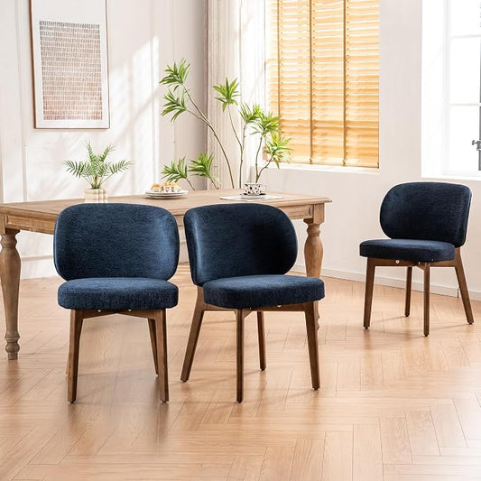 YOUNIKE Dining Chairs Set of 6 Modern Kitchen Dining Room Chairs Navy Blue | Chenille Fabric Upholstered Armless Side Accent Chair with Back Wide Padded Seat Wooden Leg, Soft, Breathable, Comfortable