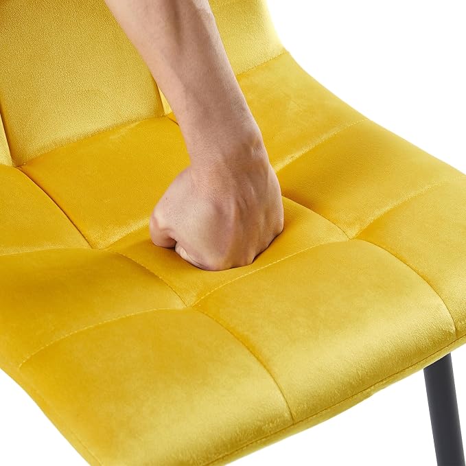 NORDICANA Yellow Velvet Dinner Chairs Set of 2, Modern Armless Biscuit Tufted Dining Side Chairs with Metal Legs for Kitchen Living Room Vanity