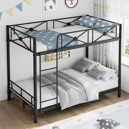 Garvee Metal Bunk Bed Twin Over Twin, Industrial Bunkbeds Heavy Duty Bed with Safety Guard Rails and Space-Saving Design, Steel Bed for School, Bedroom, Black