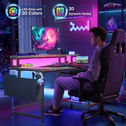 DurayLoly 40" Small Gaming Desk with Remote Control RGB Light for Teen Gamer,10m Full-Color Strip with Wireless Remote,20 Dynamic & 20 Lighting Modes, Effortless Control to Level Up Your Gaming Vibe