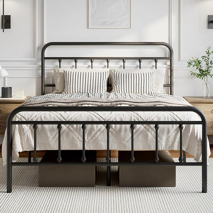 Novilla Metal Bed Frame Queen Size - Modern Minimalist Victorian Style with Headboard/Footboard, Heavy-Duty Steel Slats/Underbed Storage/No Box Spring Needed/Easy Assembly/Noise Free/Black