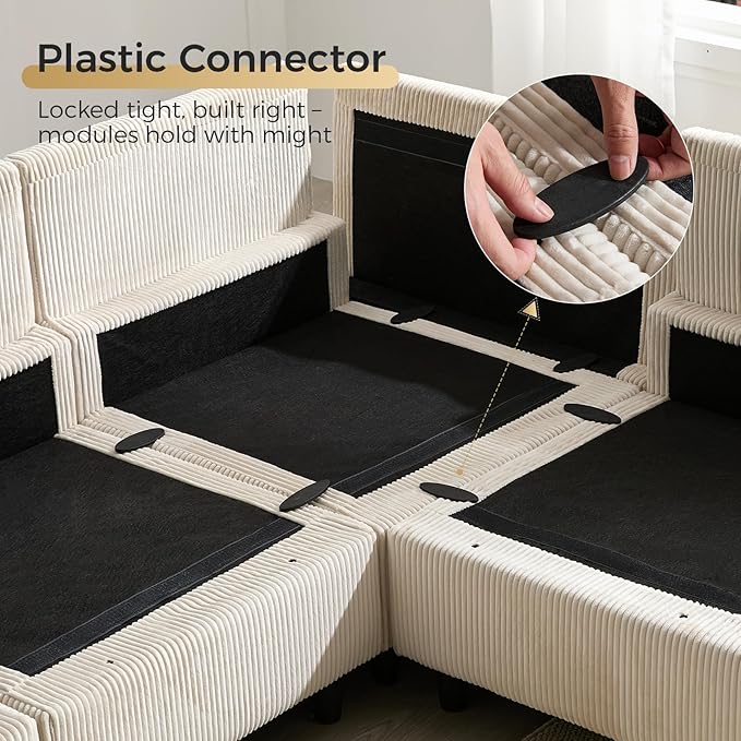 KKL Modular Sectional Sofa Bed with Storage Ottoman, Convertible L/U-Shaped Sleeper Couch for Living Room, Modern Reversible Design (Beige, 4 Seat L Shape)