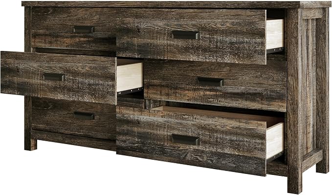 HOME DESIGN Racine Modern Rustic 6 Drawer Bedroom Dresser with Spacious Storage Drawers & Modern Farmhouse Design