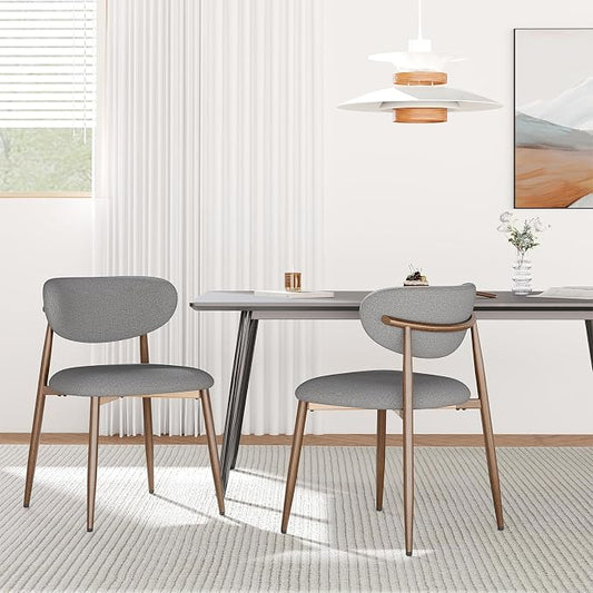 MALOL Upholstered Dining Chairs Set of 2, Curved Back Kitchen Chairs with Metal Legs and Anti Slip Pads, Dining Room Chair for Home and Restaurant, Light Grey