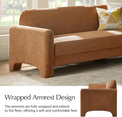 HULALA HOME 84" Modern Curved Sofa, 3 Seater Sofa for Living Room, Caramel