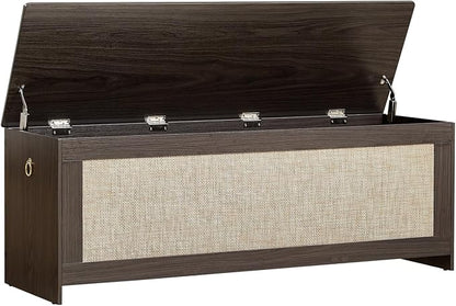 51.2" Storage Chest Extra Large,Storage Bench with 2 Safety Hinges,Wooden Shoe Bench,51.2x15.7x18.3 Inch,Easy Assembly,Storage Bench for Bedroom,Living Room,entryway(Obsidian Black)