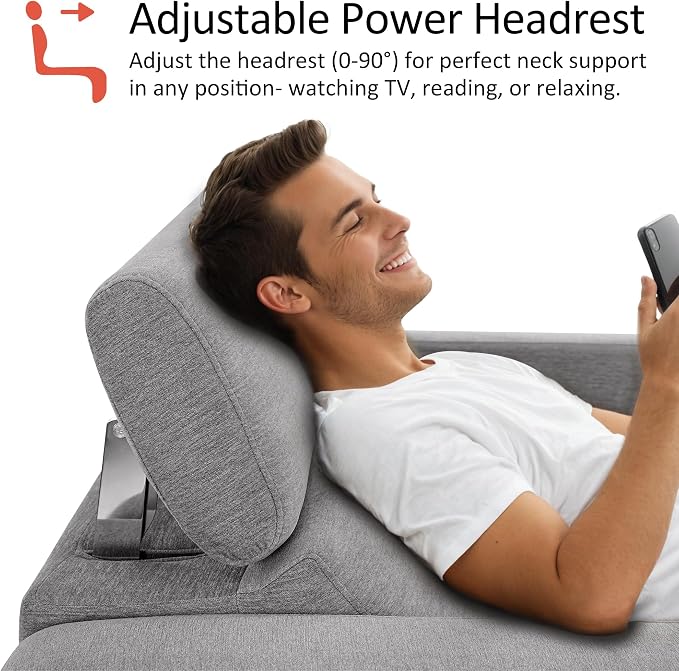 MCombo 62.2'' Reclining Loveseat, Wall Hugger Power Loveseat Recliner Sofa with Adjustable Headrest, USB A & C Charge Ports, Wood Legs, for Living Room (Fabric, HL198M1) (Grey)