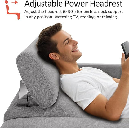 MCombo 62.2'' Reclining Loveseat, Wall Hugger Power Loveseat Recliner Sofa with Adjustable Headrest, USB A & C Charge Ports, Wood Legs, for Living Room (Fabric, HL198M1) (Grey)