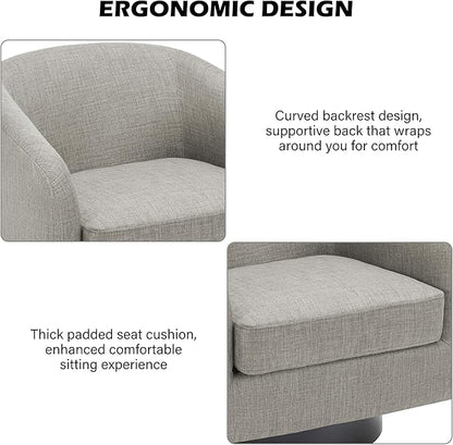 Swivel Barrel Accent Chair, Modern Round Linen Arm Chair for Living Room, Bedroom, Comfy Club Reading Chairs for Adults（Linen Fabric, Khaki, Set of 2