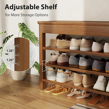 AQIMUELE 3 Tier Shoe Bench with Storage, Wood Shoe Rack for Front Door Entrance, Entryway Shoe Storage Bench.