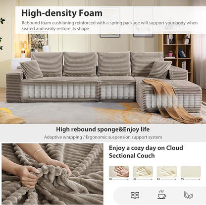 135" Cloud Sectional Couch with L-Shape Chaise, Modern Cloud Couch with Deep Seat, Modular Sectional Couches for Living Room, Apartment, Office, No Assembly Required Camel